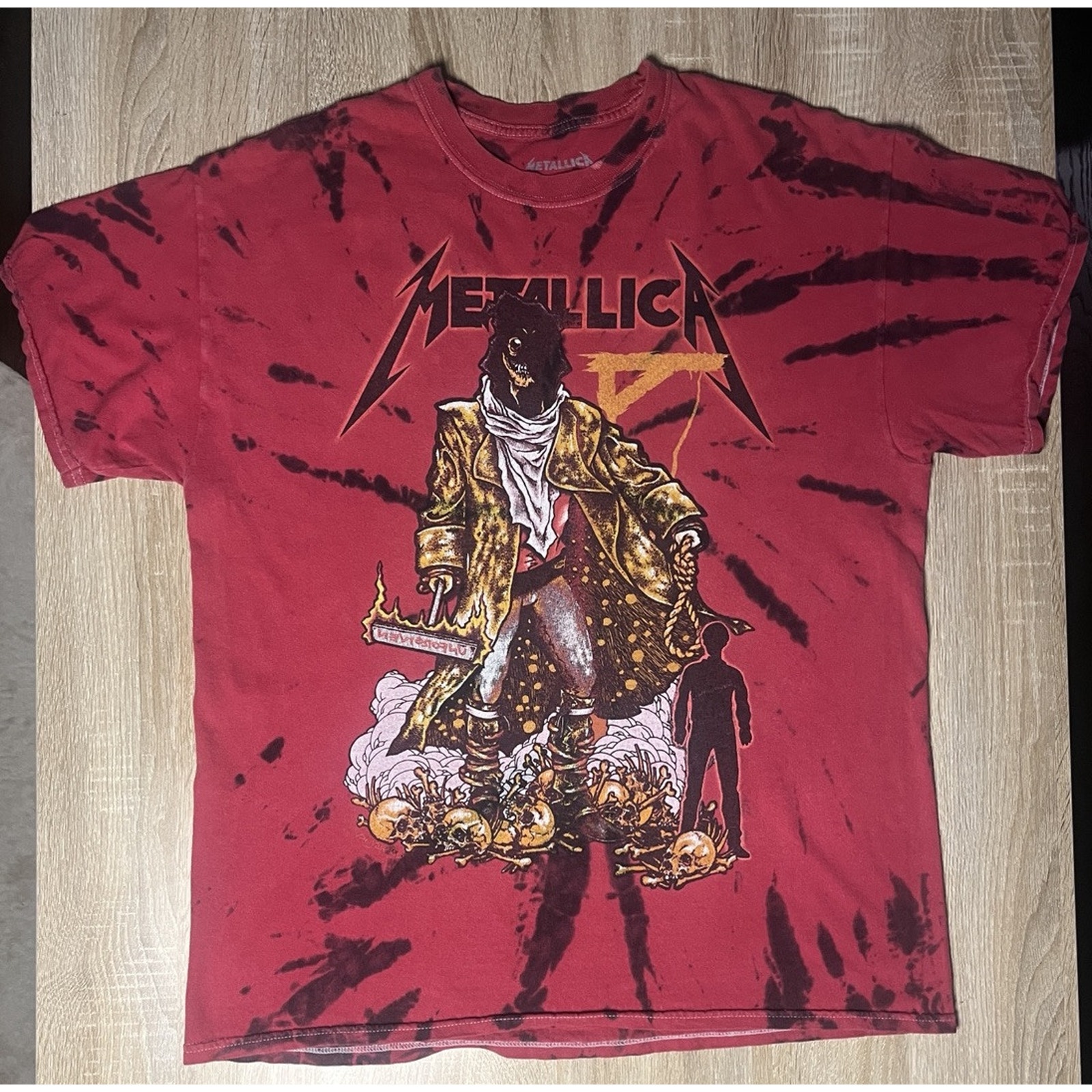 Metallica Pushead Unforgiven Double Graphic T-Shirt Men Medium Red Tie Dye Music